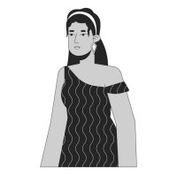 Handsome hispanic lady in 70s inspired clothes black and white 2D line cartoon character. Stylish latina woman posing isolated vector outline person. Relaxed monochromatic flat spot illustration 30775177 Vector Art at Vecteezy