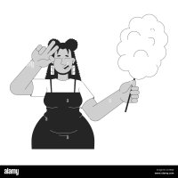 Smiling curvy latina woman with candy floss black and white 2D line cartoon character Stock Vector Image Art