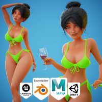 Game Cartoon Stylized Sexy Girl in Bikini Rigged