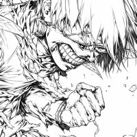 Intense Kaneki Close-Up: Tokyo Ghoul Mask Fist Coloring Page