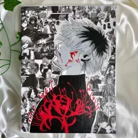 Tokyo ghoul Kaneki with manga panels bac