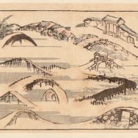 Antique Print-JAPANESE WOODBLOCK-MANGA-JAPANESE BRIDGES-Hokusai-c.1878