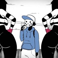 Mime and Dash fuck in black and white cartoon threesome for money