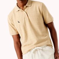 Polera Con Cuello Manga Corta Clsica Algodn Beige A Rayas Hombre