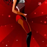 Cartoon dancing sexy woman with black long hair