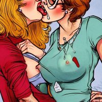 Porn image of glasses perfect boobs babe lesbian jewelry nipples cartoon created by AI