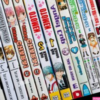 A selection of Japanese Manga books on a shelf Stock Photo