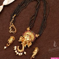 Matte Gold Plated Mangalsutra with Ganesh Pendant Earrings