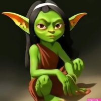 Anime goblin girl with green skin in a sari barefoot on Craiyon