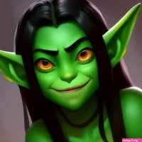 Anime green-skinned goblin girl with smug grin on Craiyon