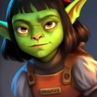 Anime goblin girl with green skin and a blush expression on Craiyon