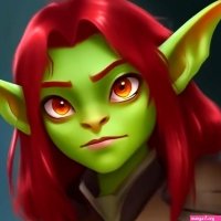 Anime goblin girl with green skin and red hair on Craiyon