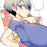 big boobs boobs huge breasts looking at viewer Namaniku ATK anime anime girls minimalism simple background white background lollipop Uzaki Hana Uzaki-chan wa Asobitai!