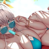 Anime girls huge breasts cleavage bikini ice cream Custom Gaming Mat Desk
