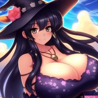 Huge boob huge boob anime witch girlbig bust animeboob 18 big in tight bikinispuffed bust black hair image created in Shedevrum