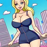 Cartoon big tits blonde city skinny hourglass figure summer clothes