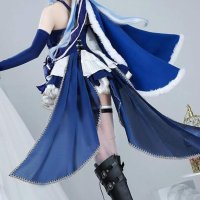 : Mobbunny Game Character Derivative Blue Shawl White Furry Hem Cloak Anime Cape Halloween Cosplay Costume Blue SM : Clothing Shoes Jewelry