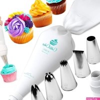 CukkiCakes Kit de Repostera Profesional 9pcs: Manga Pastelera Reutilizable 6 Boquillas 1M 2D 4B 1A 124 895 para Decoracin de Cupcakes Tartas Churros