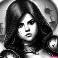 Selena Gomez as a character in a grim dark medieval video game Pencil Sketch