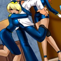 Two big boobed shemale stewardesses bang a cute pilot in an anime threesome