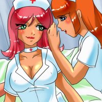 Horny shemale nurses blow and fuck their patient in a hot cartoon threesome