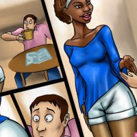 Animated black tranny with a huge prick fucks a naughty guy with her friends