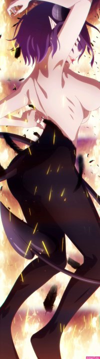 vermeil kinsou no vermeil kinsou no vermeil absurdres highres stitched third-party edit 1girl ass breasts closed eyes demon girl demon horns demon tail horns large breasts medium hair parted lips purple hair