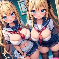 Two anime girls with big breasts posing for a picture