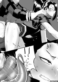 1boy 2girls amano44 cervix doggy style doujin doujinshi female greyscale hero outfit mha izuku midoriya izuku midoriya hero outfit large penis male malefemale midoriya izuku midoriya izuku hero outfit momo yaoyorozu monochrome my hero...