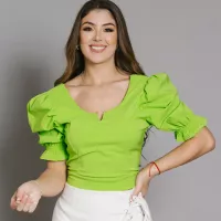Blusa Corta con Manga Tipo Globo y Resorte en Espalda Ref 998