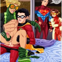 NSFW uncensored Teen Titans Go yaoi hentai gay sex cartoon porn art of Robin fucking the Flashs clone Inertia.