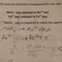 5. In a redox titration manganateVII ions are reduced to manganeseII..