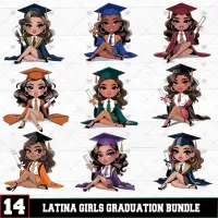 Chicano afstuderen PNG-bundel Chibi Latina Grad-personages png opgeleide Latina Girl png Cholo La Graduada PNG sublimatieontwerpen DTF
